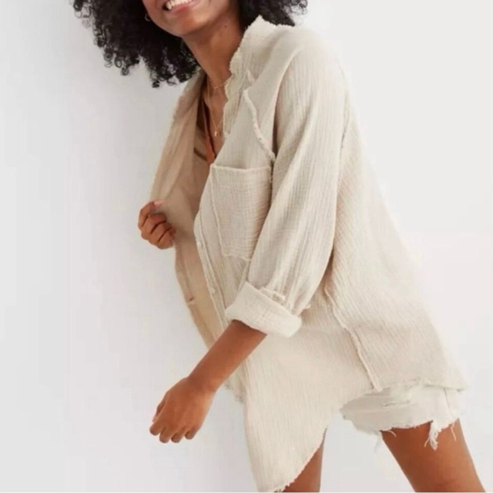 Aerie tan gauze button down